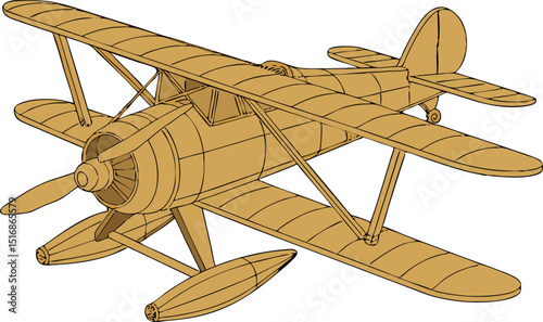Vintage biplane seaplane vector illustration on white background
