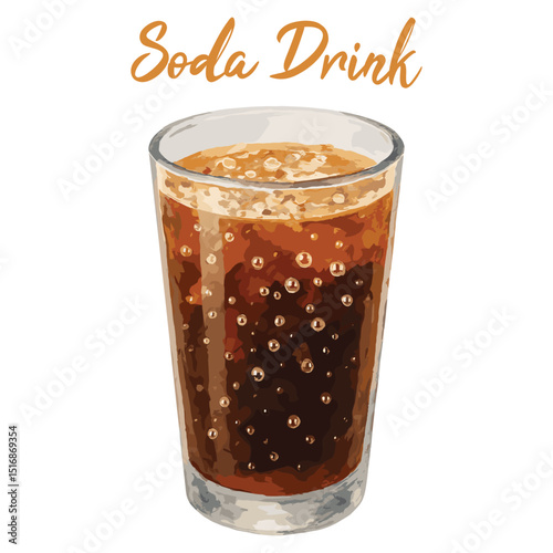 soda drink in watercolor illustration style, isolated vector on white background