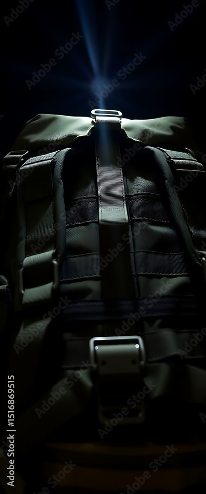 Fototapeta premium black backpack with a light shining on it