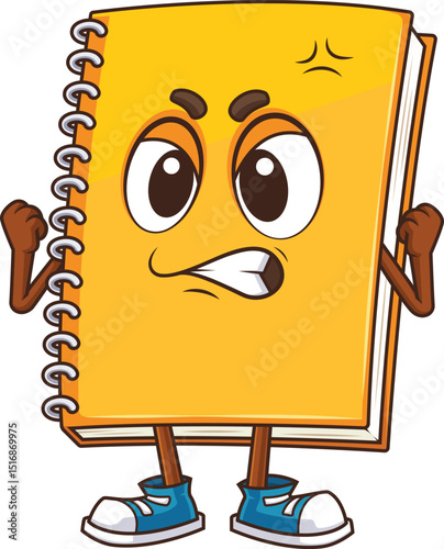 Cartoon mad notebook mascot vector illustration