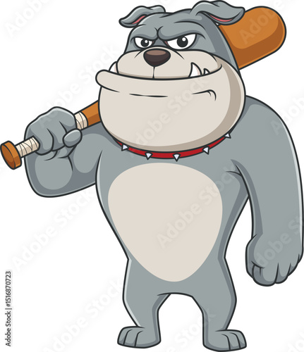 Cartoon bulldog character holding baseball bat vector illustration