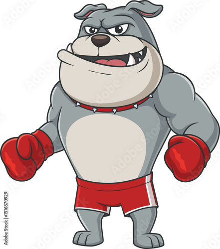 Cartoon bulldog character wearing boxing gloves vector illustration