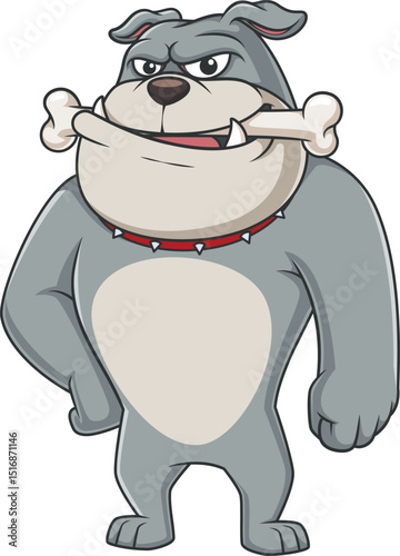 Cartoon bulldog character chewing a bone vector illustration