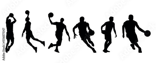 Vector set of Basketball players silhouettes, Basketball silhouettes