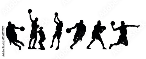 Vector set of Basketball players silhouettes, Basketball silhouettes