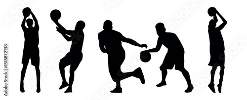 Vector set of Basketball players silhouettes, Basketball silhouettes