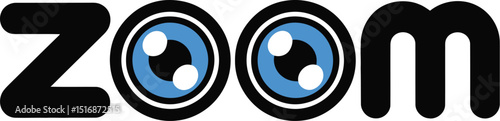 The word zoom is spelled out with cartoon eyes in place of the o's on a white background
