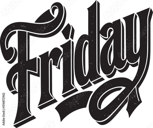 Silhouette of a Friday text banner on a white background