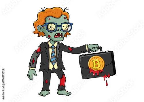 Undead Investor A Hilarious Zombie Cartoon Illustration of Cryptocurrency