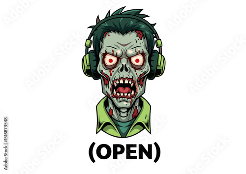 Undead Gamer Zombie Head Illustration with Headphones - Spooky Gaming Avatar Design