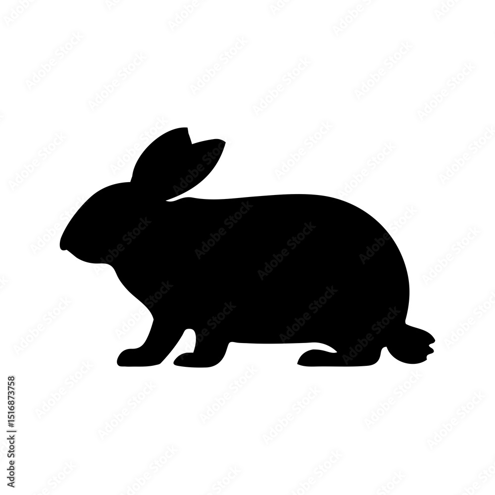 Fototapeta premium A silhouette of a rabbit with long ears and a short tail stands on a white background in profile view