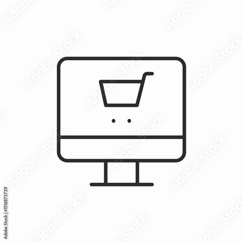 monitor shopping cart icon sign vector