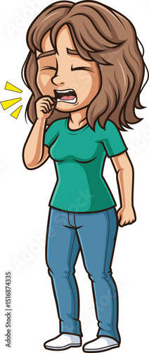 Cartoon latin woman coughing vector illustration