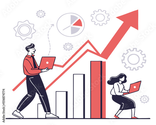 Flat design concept of business analysis and planning, increase profits, business growth. Vector illustration for website banner, marketing material, business presentation, online advertising.