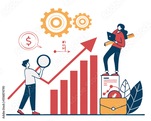 Flat design concept of business analysis and planning, increase profits, business growth. Vector illustration for website banner, marketing material, business presentation, online advertising.