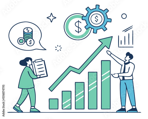 Flat design concept of business analysis and planning, increase profits, business growth. Vector illustration for website banner, marketing material, business presentation, online advertising.