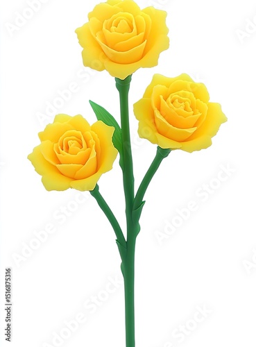 Three vibrant yellow roses on a stem
