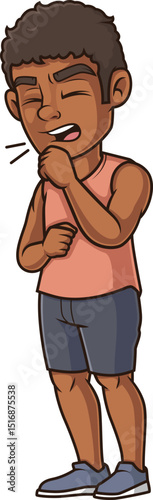 Cartoon african-american man coughing vector illustration