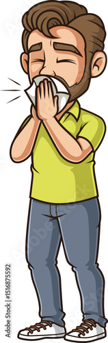Cartoon young person coughing vector illustration