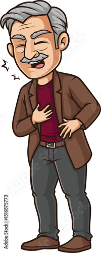 Cartoon old man coughing vector illustration