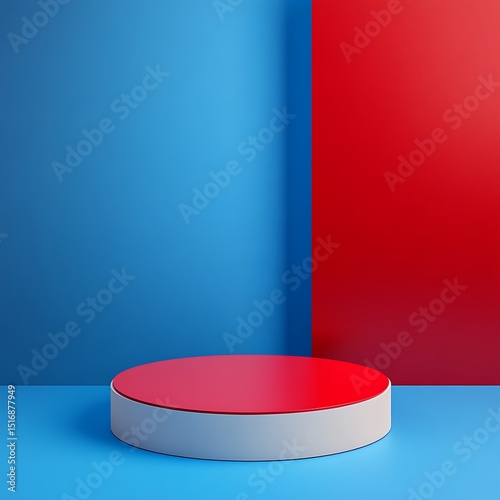Geometric background red blue contrast circular platform modern product display stage design image