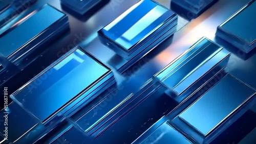 Dynamic blue glass rectangle pattern abstract background modern texture animation