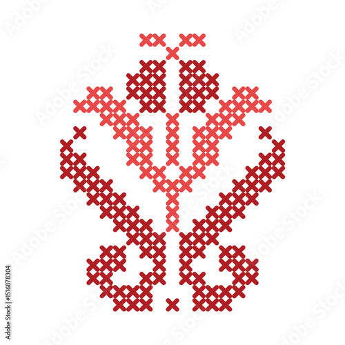 Cross stitch flower pattern with red shades for embroidery crafts