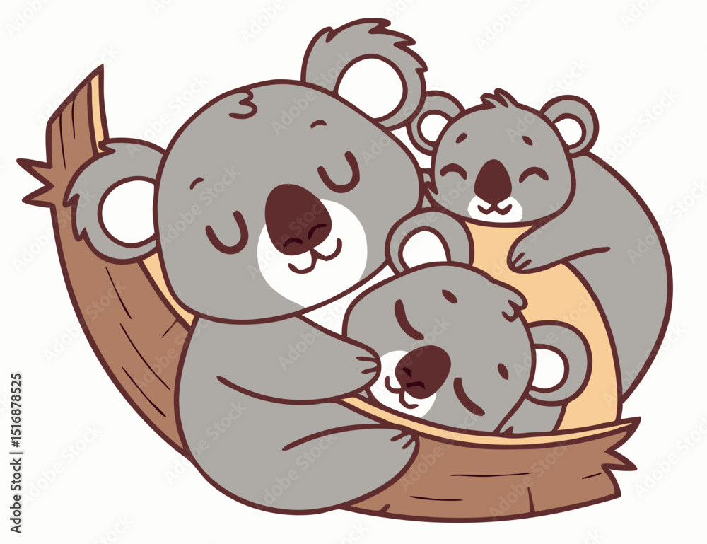 Obraz premium Adorable koala family cuddling together on a cozy tree branch