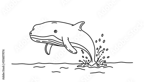 Cartoon whale jumping out of the water in a playful manner  