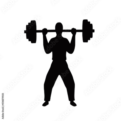 Weightlifter Silhouette Lifting Heavy Barbell | Powerful Gym Workout Illustration for Fitness Marketing and Sports Apparel Design