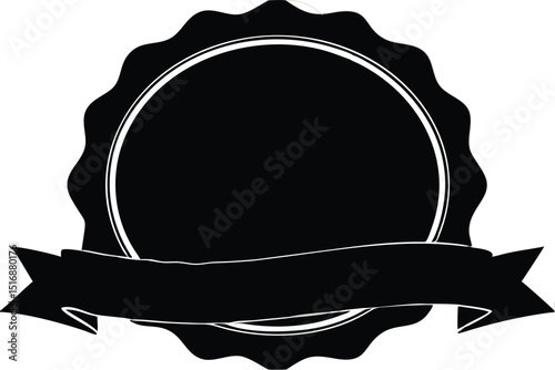 Black Silhouette Badge with Ribbon Banner Vector Illustration

