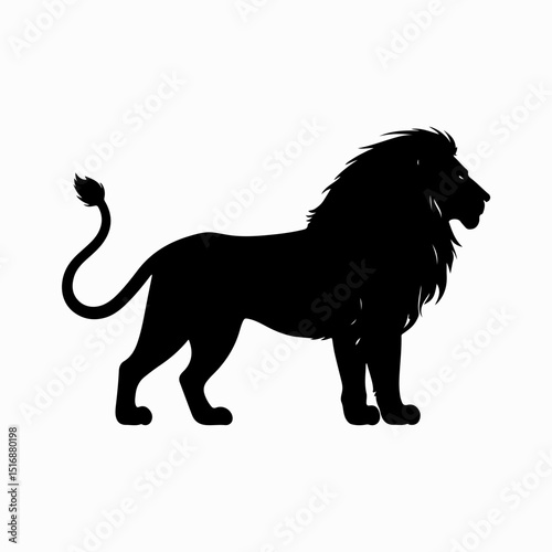 Lion animal black and white 3d vector silhouette illustration.