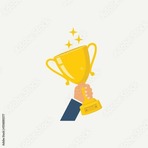 gold cup with a trophy, Winner Holding Trophy – Victory and Achievement Concept Illustration