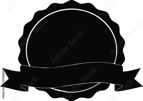 Blank Retro Ribbon Badge Label in Black Silhouette

