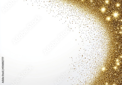 Gold glitter confetti on white background