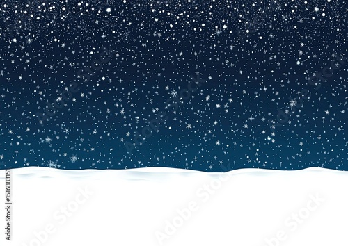 Snowy night sky with a snowy horizon