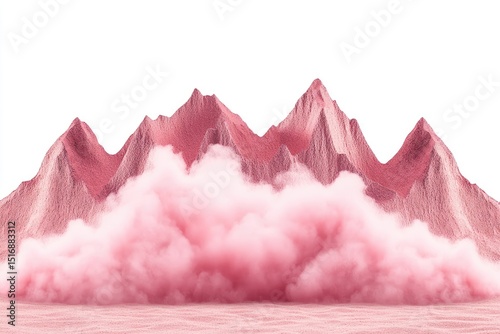 Pink mountains explode in a cloud of pink dust