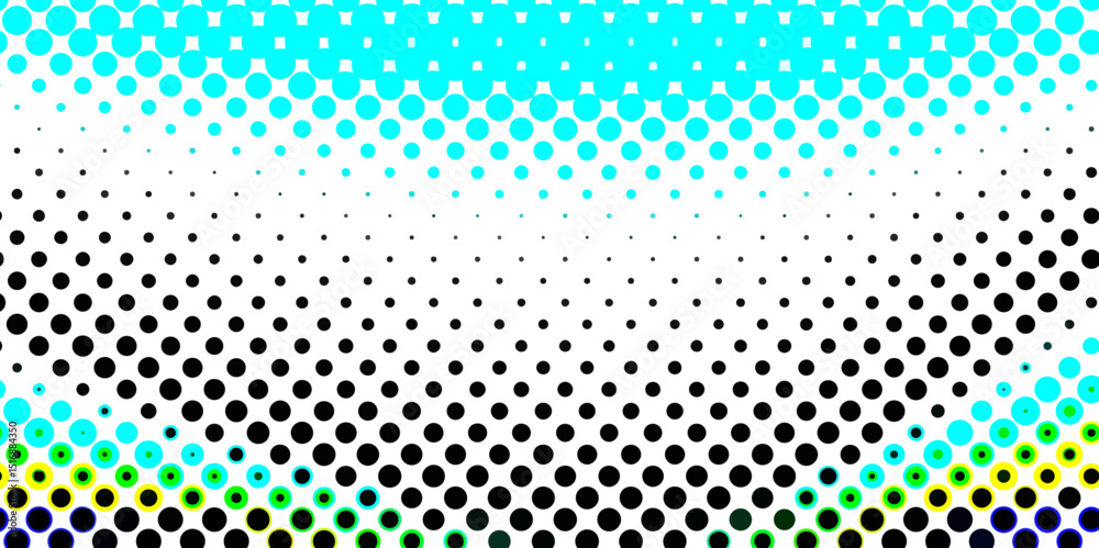 Overlay grunge distress halftone monochrome texture of light and smooth colorful dots, cyan and black dotted color circle halftone abstract geometric dots pop art seamless texture background.