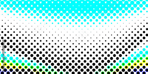 Overlay grunge distress halftone monochrome texture of light and smooth colorful dots, cyan and black dotted color circle halftone abstract geometric dots pop art seamless texture background.