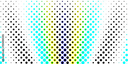 Overlay grunge distress halftone monochrome texture of light and smooth colorful dots, cyan and black dotted color circle halftone abstract geometric dots pop art seamless texture background.