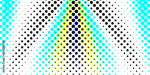 Overlay grunge distress halftone monochrome texture of light and smooth colorful dots, cyan and black dotted color circle halftone abstract geometric dots pop art seamless texture background.