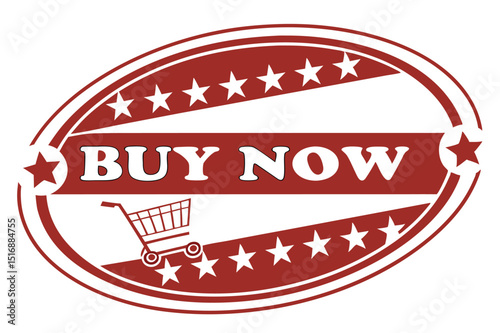 Red Vintage Style “Buy Now” Badge with Shopping Cart Icon

