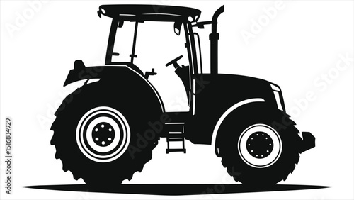 Vector Silhouette of a Farm Tractor/A clean, graphic silhouette of a farm tractor, perfect for agricultural or farming-related projects.