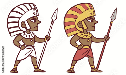 Cartoon illustration of an egyptian pharaoh with a spear