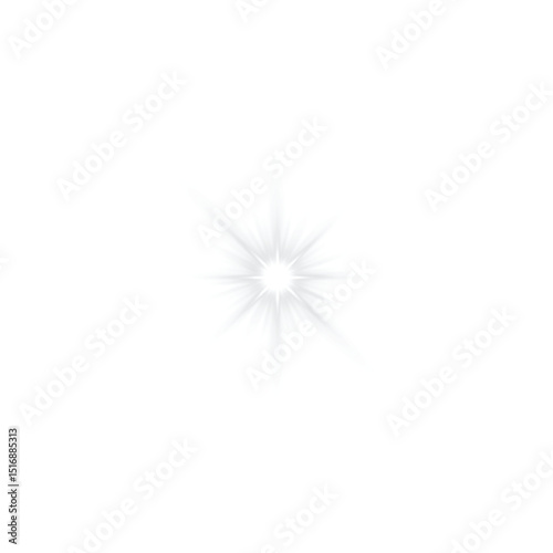 White sparkle light effect with silver shining star lens flare and glowing bling on transparent  png background and vector