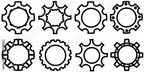 Set of Transparent Cogs with Black Outlines of Medium Thickness Vector Design
