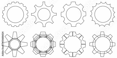 Vector Set of Light Contour Gears with Variety Design 
