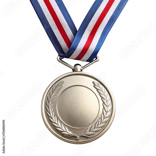 Silver Medal with Red White and Blue Ribbon isolated on transparent baackground