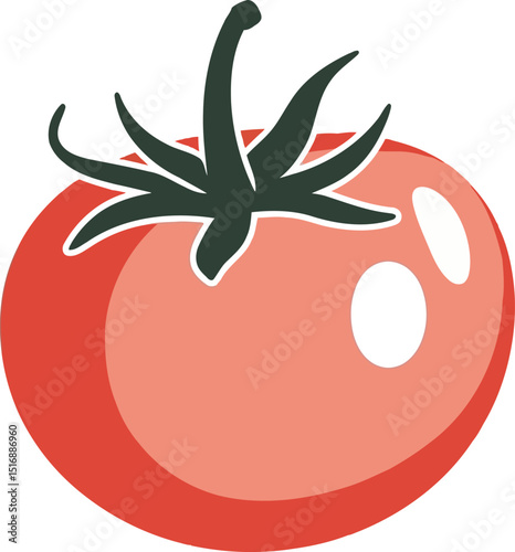 Fresh Tomato Vector Illustration with Stem on White Background for Organic Food Branding