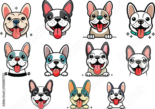 funny dog head mascot logo set vector illustration